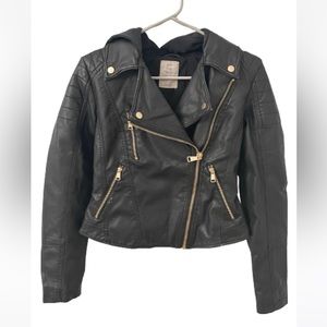 We the Free Hooded Black Vegan Leather Jacket. Size XS.